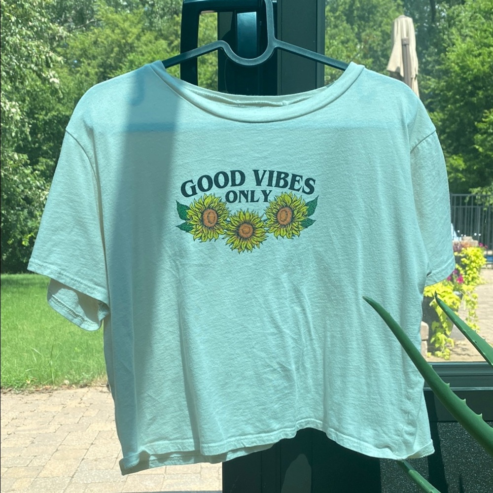 Good Vibes Only White Crop Top